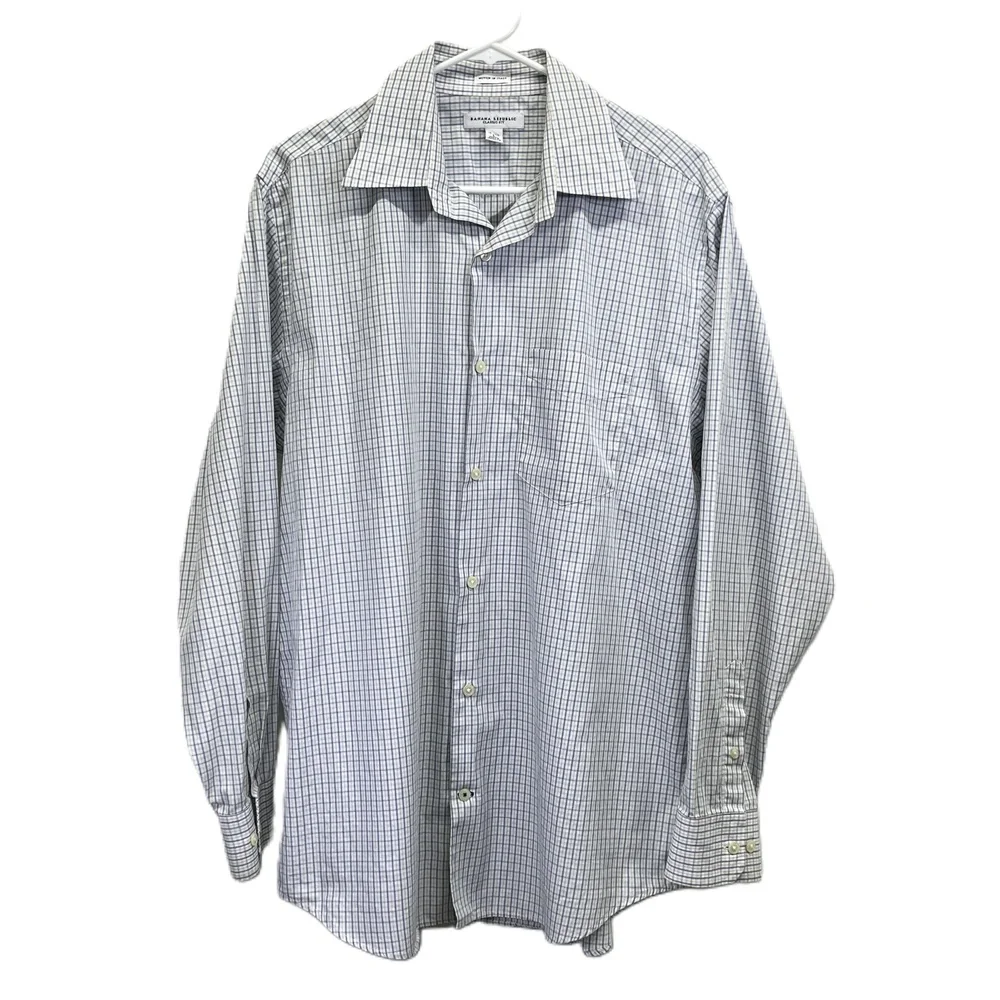 Banana Republic Classic Fit Mens White Blue Checked‎ L/S Button Up Shirt L